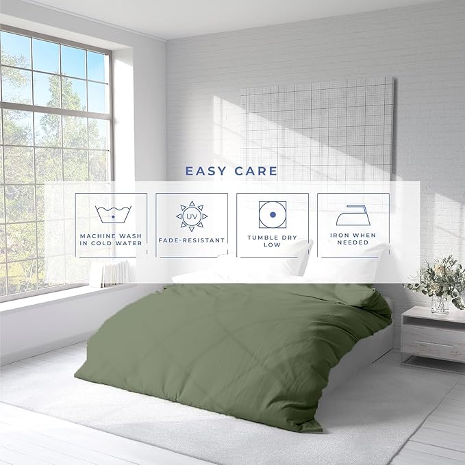 Kotton Culture 1 Pc King Size Duvet Cover Only -100% Egyptian Cotton Sateen 600 Thread Count Ultra Soft Premium Durable Comforter Cover Zipper Closure & Corner Ties (Sage Green, King 102"x94")