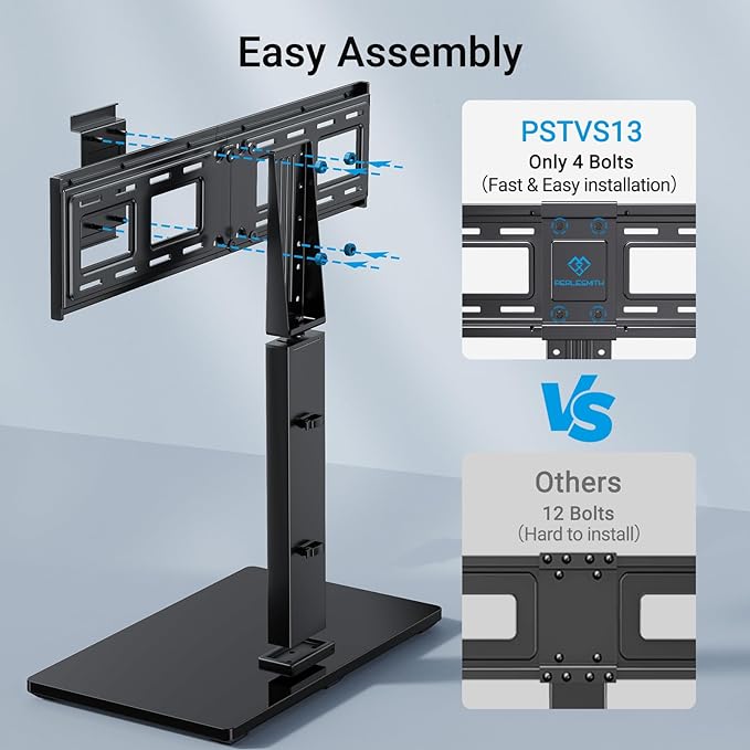 PERLESMITH Universal Swivel TV Stand Base, Table Top TV Stand for 37-75 inch LCD LED TVs, Height Adjustable TV Mount Stand with Tempered Glass Base, VESA 600x400mm, Holds up to 99lbs, PSTVS13