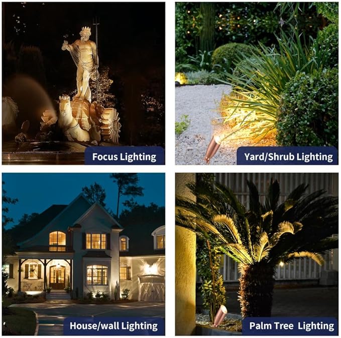 Spot Light Brass - Outdoor Landscape Spotlights LED, 12V Low Voltage Landscaping Uplights Bright, Hard-Wired All Weather Copper for Backyard Lawn with No Bulbs (8 Pack)