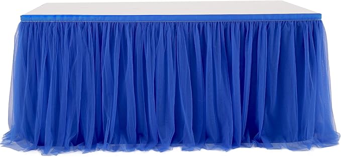 Royal Blue Tulle Table Skirt for Rectangle Tables or Round Tables 14ft Tutu Table Cloth Cover for Baby Shower, Wedding Reception, Bridal Shower, Birthday Party, Graduation, Banquet Decorations