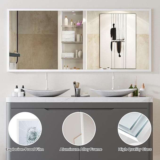 Koonmi Large Mirror Full Length 34"x76", Tempered Glass Floor Body Mirror with Stand, High Definition Imaging, Metal Frame, Hanging Leaning or Standing, Silver
