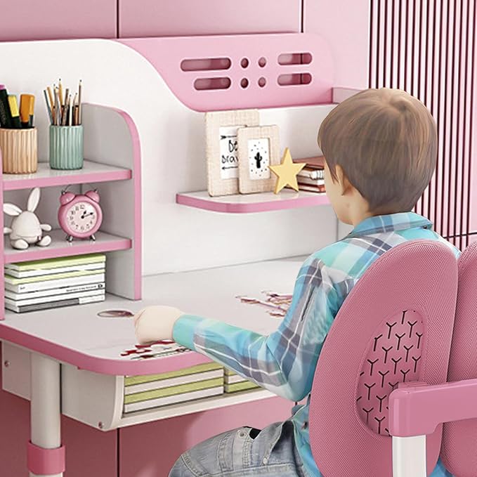 Kids Study Desk and Chair Set, Height Adjustable Kids Table and Chairs, Desk for Bedroom, Children School Study Writing Tables with Large Writing Board, Ideal Gifts for Boys Girls 8-12