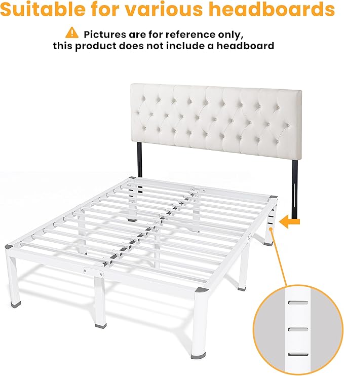 20 Inch Queen Size Metal Bed Frame with Round Corners, Storage Space Under High Bed Frame-Heavy Duty Steel Slats Support, Noise Free - Easy Assembly - No Box Spring Needed,White