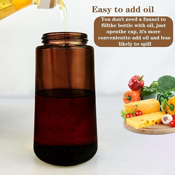 Kitchen Upgraded Made Oil Sprayer for Cooking, Dark Brown 2 in 1 Spray and Pour Mist Olive Oil Dispenser 16oz 470ml Glass Oil Spray Bottle, Air Fryer (White + Black)