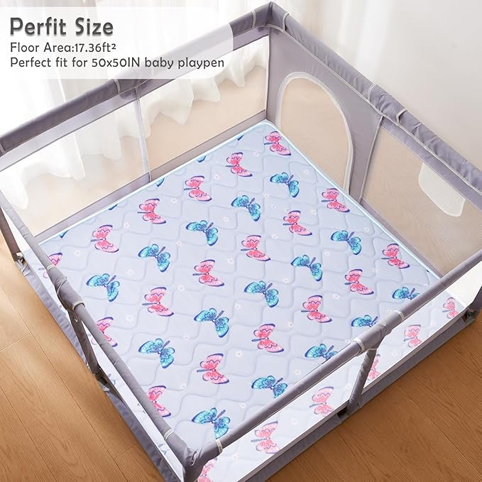 Viviland Baby Play Mat 50" x 50", Extra Thick Big Baby Mat for Baby/Toddler, Non-Slip & Machine Washable (Purple Butterflies)