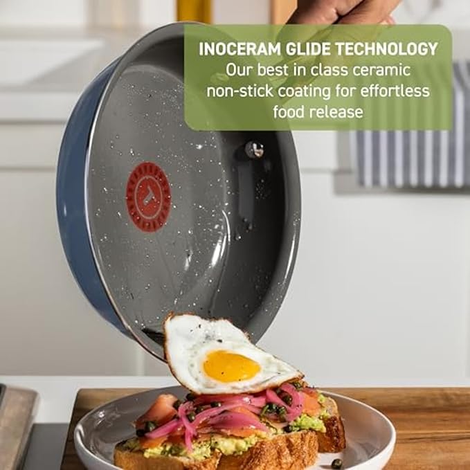T-Fal Preserve Ceramic Nonstick Frying Pan Skillet 12-inch, Made without PFOA and PTFE, Oven Broiler Safe up to 350°F Cookware, InoCeram Glide Technology, Frying Pan, Skillet Pots & Pans, Blue