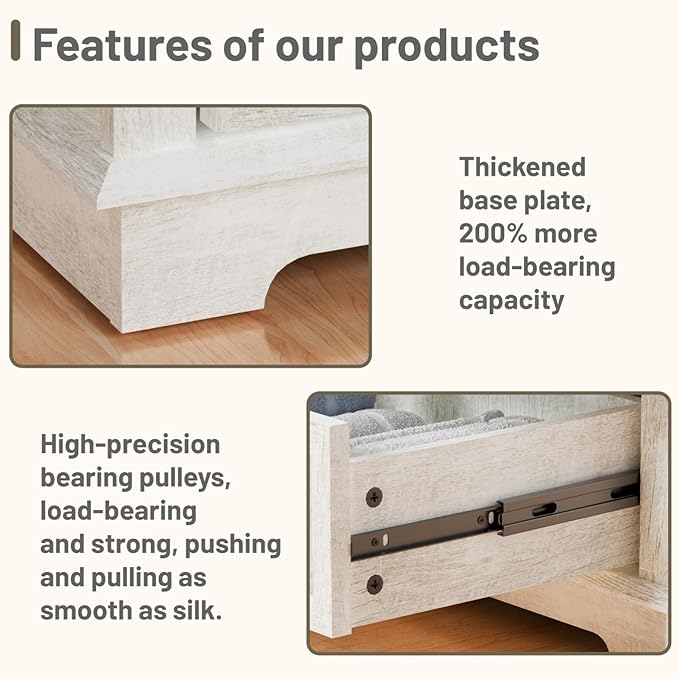 Nightstand with Charging Station Set, 24” Wide End Table with 3 Drawers Set of 2, Modern Bedside Table with Storage, Wood Small Dresser for Bedroom Living Room. (White)