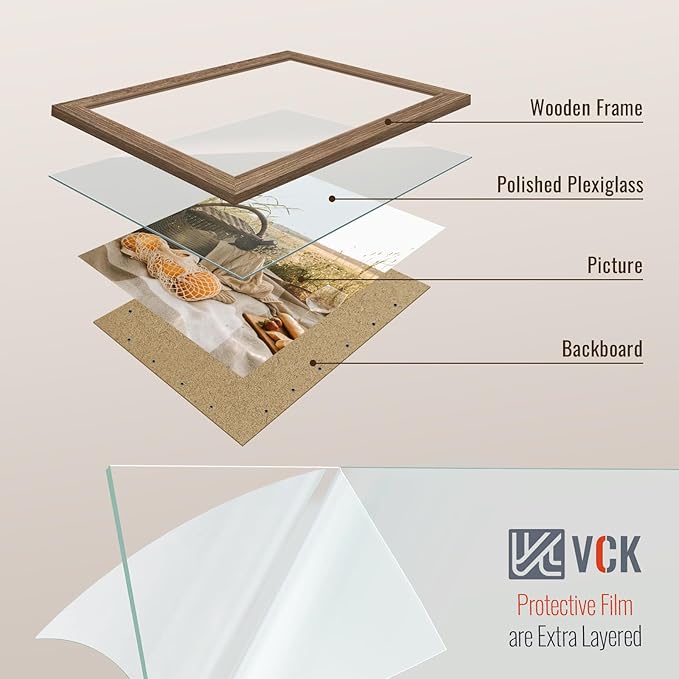 VCK 8x10 Picture Frame Set of 4 - Walnut, Gallery-Quality Wood Poster Frames, 1.1-Inch Wide Border, Polished Plexiglass, Vertical or Horizontal Wall & Tabletop Display for Photo/Art/Prints, Walnut