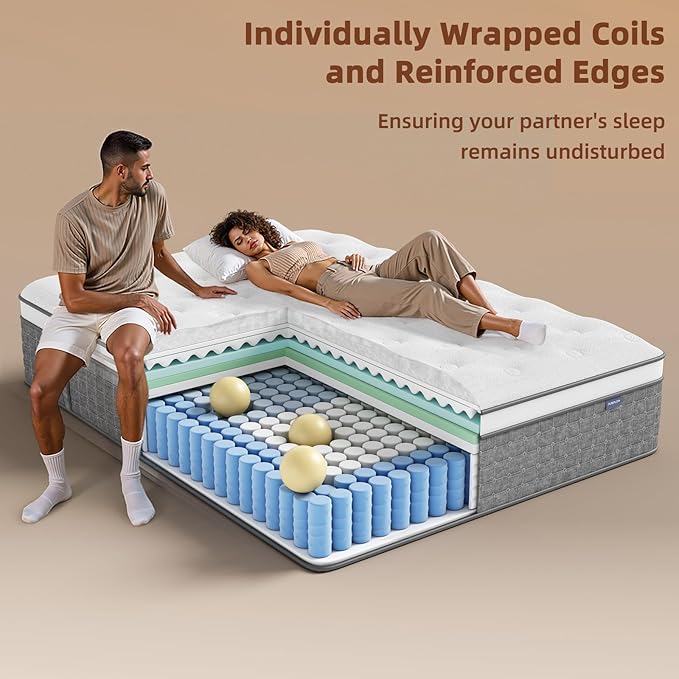Mattress King Size, Medium Firm 14 Inch Mattresses with Extra Lumbar & Shoulder Support, Hybrid Mattress King with Gel Memory Foam Pain Relief - Fiberglass Free - No Odor - 365 Night Trial