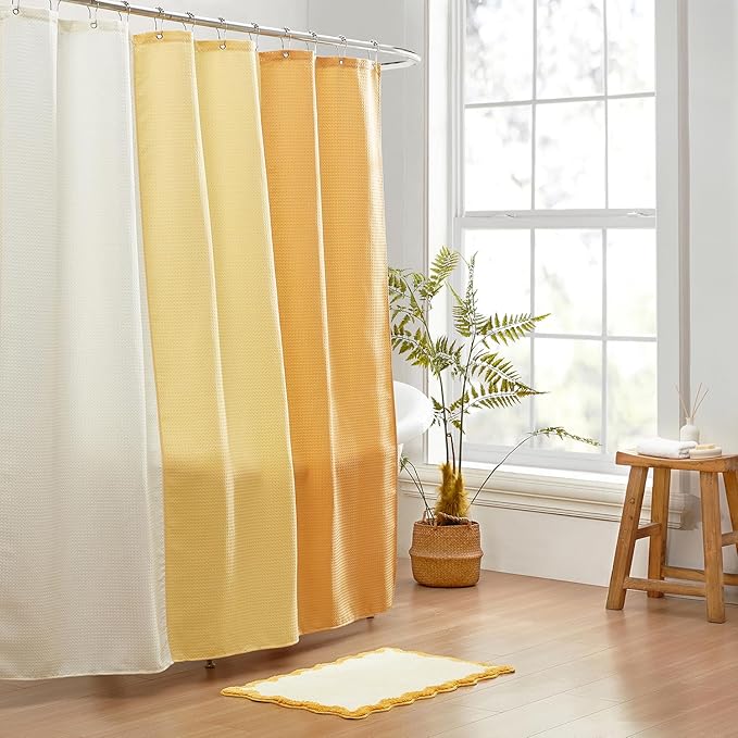 MONDAY MOOSE Bath Mat with Scalloped Wavy Ripple Design, Microfiber Absorbent Non Slip Tufted Rug for Floor, Shower or Kitchen (16x24 inch, Yellow)