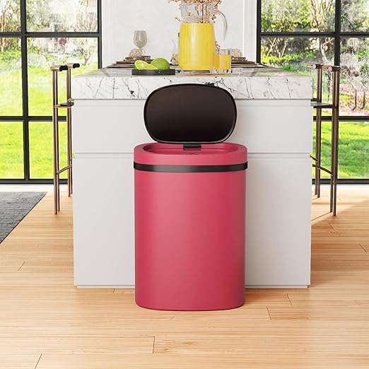 PayLessHere 13 Gallon Trash Can Kitchen Trash Can Automatic Garbage Can with Lid Touch Free High-Capacity Motion Sensor for Kitchen Bedroom Bathroom Office Wateproof Trash Bin (1, Red)