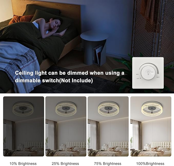 Jaycomey LED Flush Mount Ceiling Light Fixture, 11.6'' Round Modern Brushed Nickel Ceiling Lamp with Bubble Lampshade, 20W Dimmable Low Profile Kitchen Lighting Lamp for Bedroom Hallway Dining Room