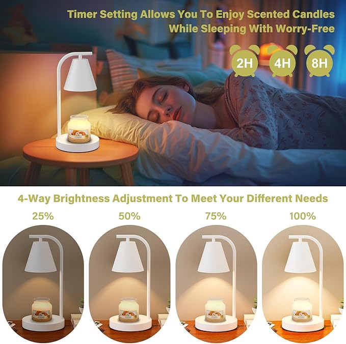 White Candle Warmer with Timer - Electric Candle Lamp for Scented Wax with 2 Bulbs - House Warming Gifts for Women