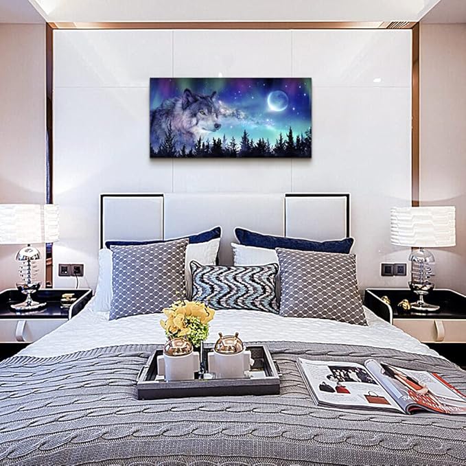 Canvas Wall Art For Living Room Large Wall Decor Paintings For Bedroom Modern Family Wall Decorations For Office Abstract Aurora Scenery Canvas Art Wolf Decor Pictures Artwork Posters Home Decoration