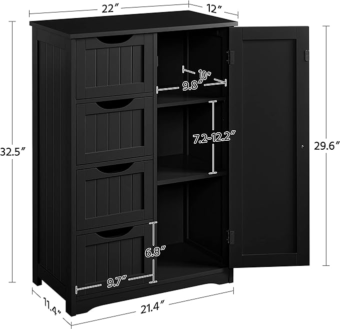Yaheetech Wooden Bathroom Floor/Side Storage Organizer Cabinet with 4 Drawers and 1 Cupboard, Freestanding Entryway Storage Unit Console Table for Home Decor