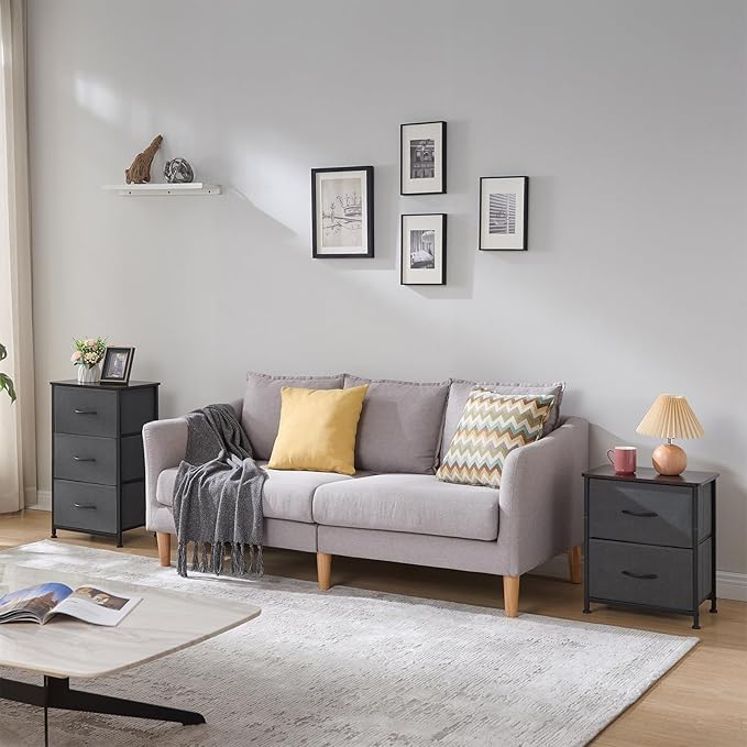 Somdot Small Dresser for Bedroom with 3 Drawers, Nightstand Storage Chest of Drawers with Removable Fabric Bins for Closet Bedside Living Room Laundry Entryway Hallway, Charcoal Grey
