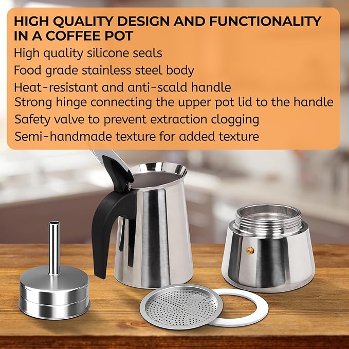 9 Cup 450ml Moka Pot Stainless Steel Espresso Coffee Maker Stovetop Percolator Coffeemaker Italian Classic Style Brewing Greca Cafe Mocha Machine for Cafeteras Lover Camping Travel and Home Use 15oz