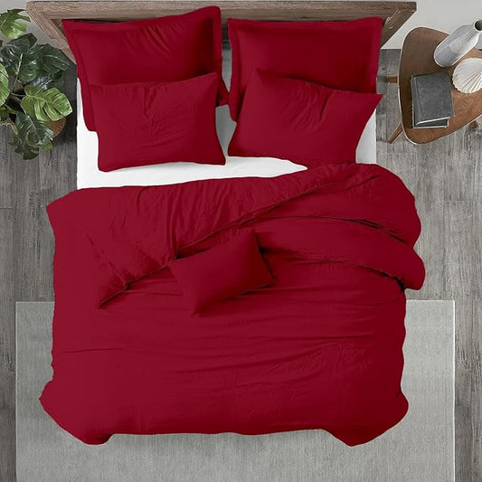 Kotton Culture 3 Pc Twin Size Duvet Cover Set- 100% Egyptian Cotton Sateen 600 TC Ultra Soft Premium Durable Comforter Cover Zipper Closure & Corner Ties (Red Burgundy, Twin/Twin XL 68" X 90")