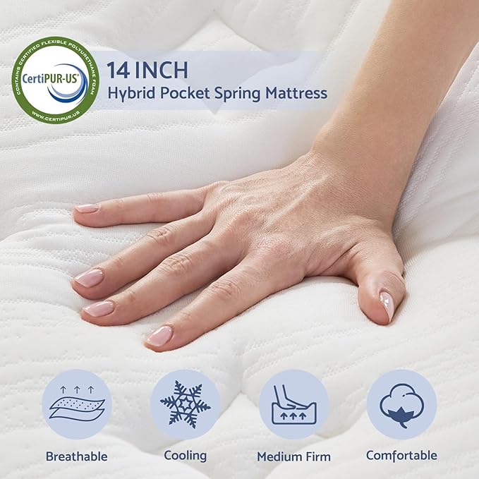 Queen Mattress, 12 Inch Queen Size Hybrid Mattress in a Box, Medium Firm Mattresses for Pressure Relief, Pocket Springs Mattress