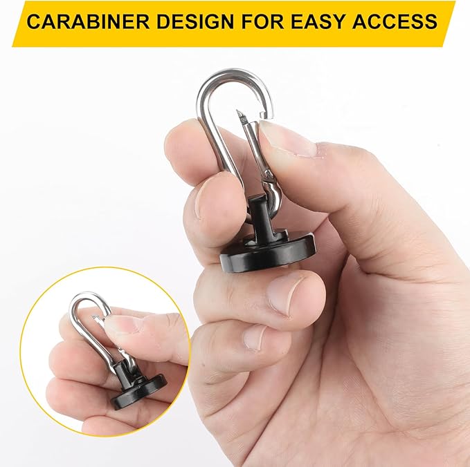 DIYMAG Black Magnetic Hooks, 110LBS Heavy Duty Neodymium Magnetic Hooks with Swivel Carabiner Hook,Great for Your Refrigerator and Other Magnetic Surfaces, Pack of 15