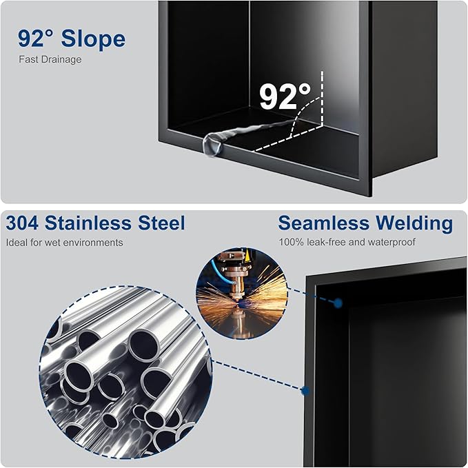 Stainless Steel Shower Niche 36" X 12", No Tile Needed Wall Niche, Recessed Shower Shelf for Bathroom Storage, Matte Black