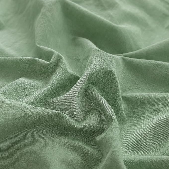 FACE TWO FACE Bedding Duvet Cover Set 3 Pieces 100% Washed Cotton Duvet Cover Linen Like Textured Breathable Durable Soft Comfy (Queen, Green)