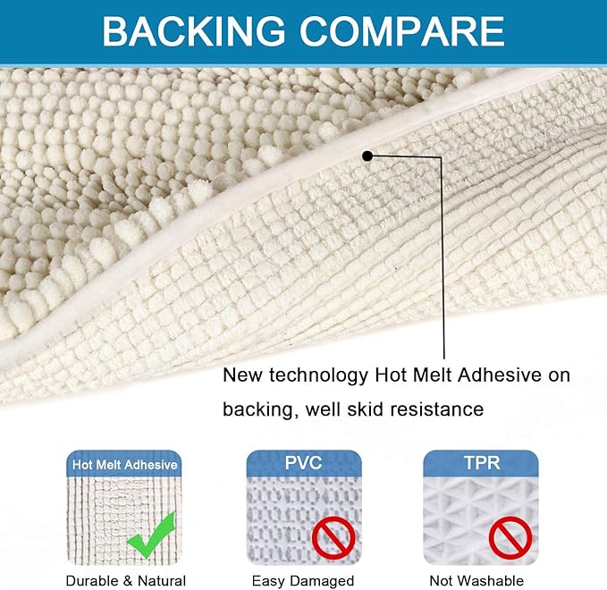 H.VERSAILTEX 2 Piece Bathroom Set - Super Absorbent Chenille Striped Bath Mats, Non Skid, Machine Washable (Cream, 24 x 36 Plus 20 x 32 - Inches)