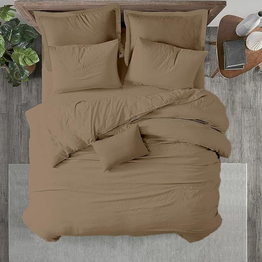Kotton Culture 3 Pc Twin Size Duvet Cover Set- 100% Egyptian Cotton Sateen 600 Thread Count Ultra Soft Premium Durable Comforter Cover Zipper Closure & Corner Ties (Taupe, Twin/Twin XL 68" X 90")