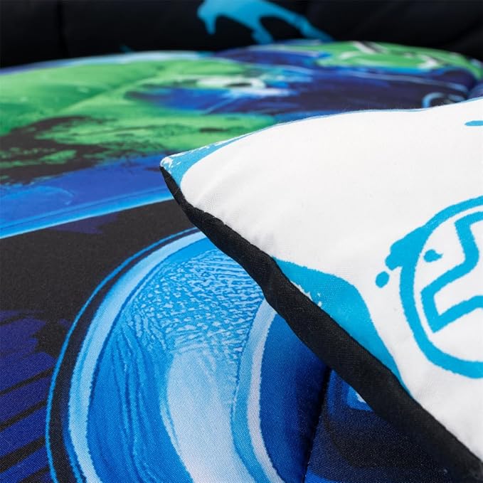 NTBED Game Console Comforter Set for Boys Girls Kids Tie Dye GamingLightweight Microfiber Gamer Bedding Sets (Blue Green, Full 5Pcs)