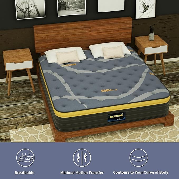 Elfreda Queen Mattress, 12 inch Pillow Top Innersprings Hybrid Mattress, Memory Foam and Pocket Spring Firm, Supportive & Pressure Relief Queen Size Bed in a Bag