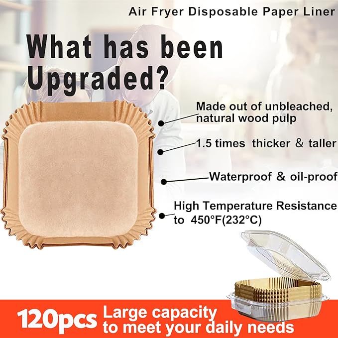 4 qt Air Fryer Liners, Chefman Air Fryer Liners, Disposable 4qt Air Fryer Liner for GreenLife 4.5 QT Cuisinart Airfryer, Non-stick Parchment Paper for Frying, Baking- Unbleached(120Pcs)