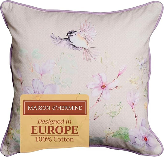 Maison d' Hermine Decorative Pillow Covers 18 x 18 Inch Square 100% Cotton Throw pillow Covers with invisible Zipper Cushion Case for Living Room Couch, Chair, Sofas, Bedroom, Home (Magnolia Mornings)