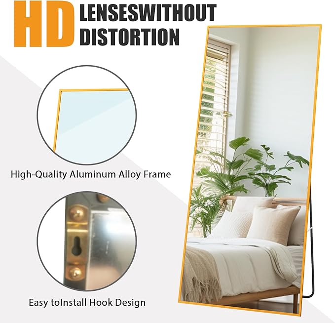 Tall Full Body Mirror, 55''x 18'' Full Length Mirror w Gold Aluminum Alloy Frame, Floor Not Fragile Tempered Mirror Leaning Against Wall for Living Room,Women Dressing Clothes Mirror