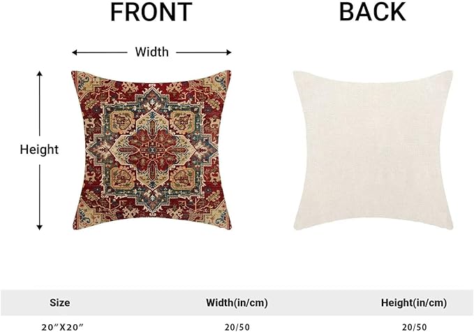 BETGINY Boho Pillow Covers 20 x 20 Inch Pack of 2, Burgundy Red Bohemian Rug Carpet Pattern Decorative Throw Pillow Cases Outdoor Linen Farmhouse Cushion Cover for Bedroom Home Sofa Decor