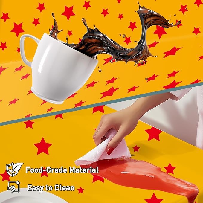 Anime Plastic Tablecloths for Rectangle Tables, Plastic Table Cover Disposable Red Stars Table Cloth for Party Decor Supplies Birthday Themed Party Decoration(54 x108) (16)