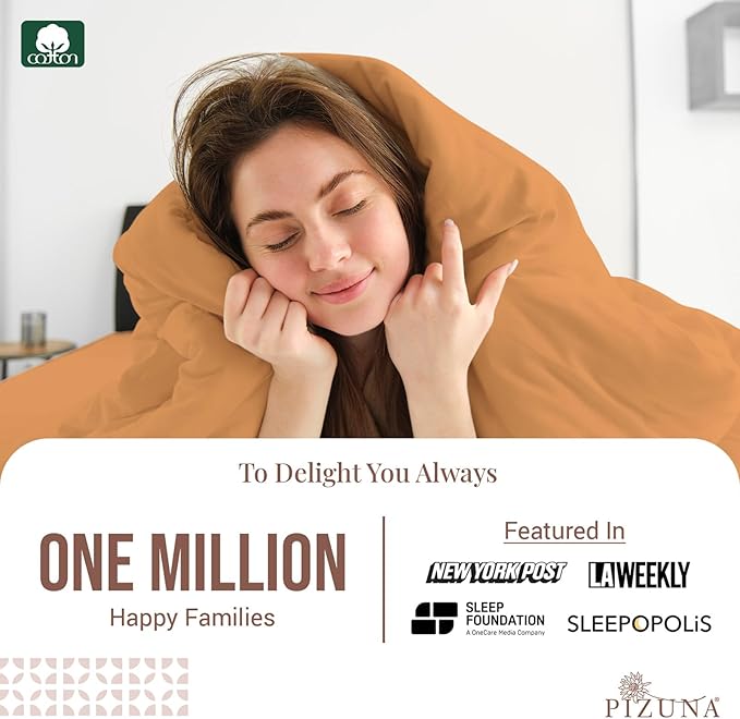 Pizuna Pure 100% Cotton Full Duvet Cover Set, Luxurious 400 Thread Count Long Staple Cotton Sateen Weave with Button Closure (Combed Apricot Orange Cotton Duvet Cover Full)