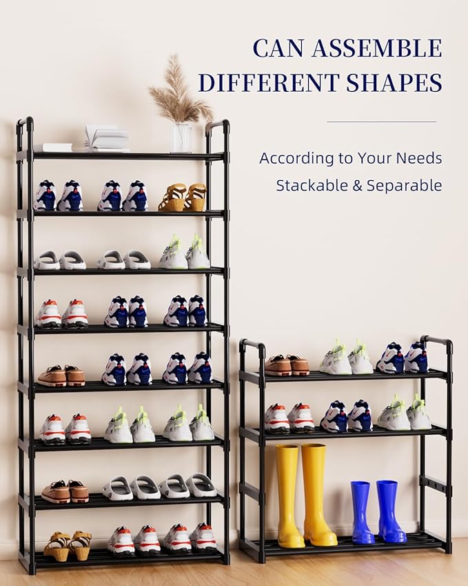 Metal Storage Shoe Rack,Large Capacity Shoe Organizer, Free Individual Assembly for 18-21 Pairs, for Entryway,Closet, Bedroom, Black (6 Tiers)