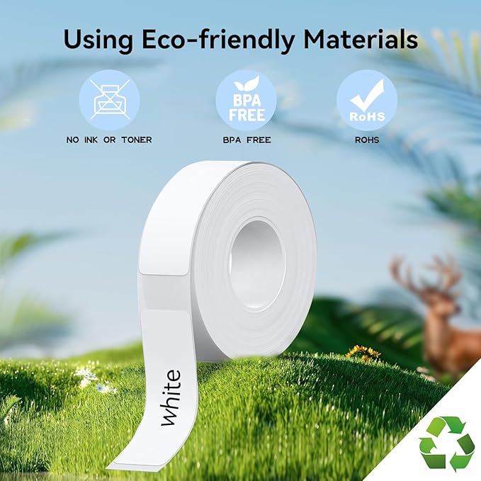 D30 Label Maker Tape, Thermal Self-Adhesive 14x40mm (0.55"x1.57"), Compatible With D30 Portable Printer, 185 Labels/Roll (White)
