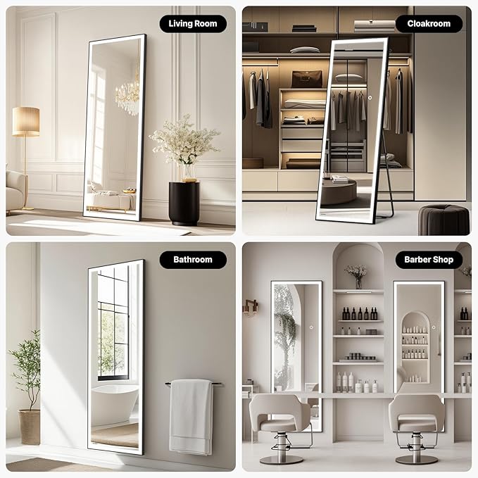 64x22 Full Length Mirror, Dimmable 3 Color LED Light w/Light Memory, Distortion Free Silver Coating Mirror, HD Reflection &Anti Desilvering,Tempered Glass &Shatter Proof Film Doubles Safety