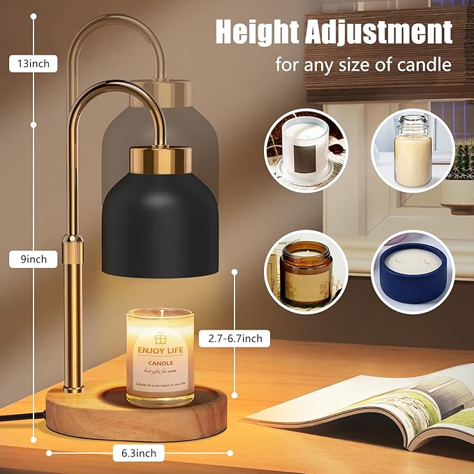Candle Warmer Lamp with Dimmer Adjustable Height,Mothers Day Gifts,2/4/8H Timer,Vintage Home Decor for Scented Jar