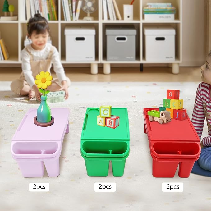 6 Pcs Kids Lap Desk Tray, Plastic Breakfast Lap Desk Trays with Storage Slots, Portable Stackable Lap Tray Table for Eating Writing Drawing Classroom, 19.69" L x 9.84" W x 7.1" H (Multicolor)