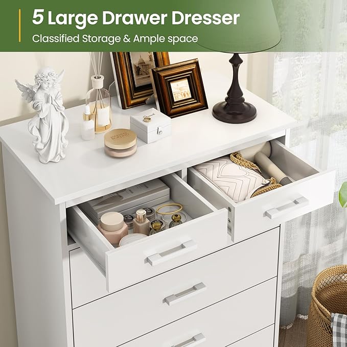 EPHEX White Tall Dresser with 7 Drawers for Bedroom, Storage Tower Clothes Organizer, Modern Chest of Drawers with Sturdy Pedestal, 27.6'' W x 15.8'' D x 44.1'' H