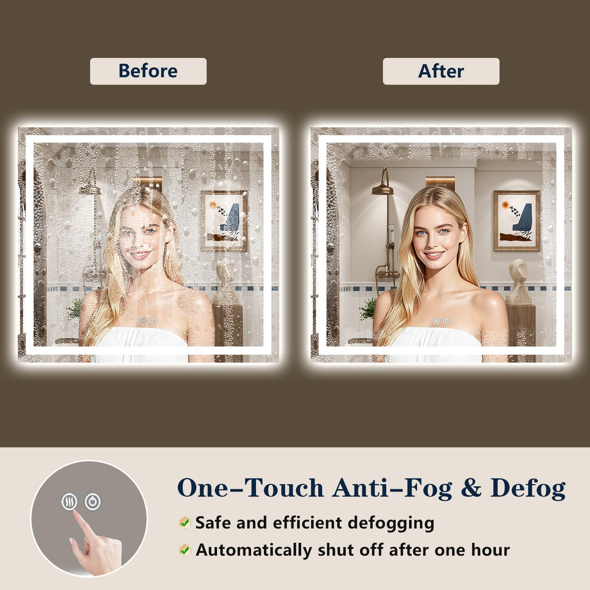 VEEYLOS 48x32 Inch LED Bathroom Mirror with Lights, Backlit & Front Lit