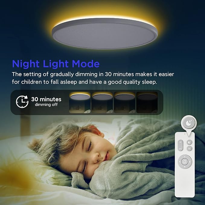 ocioc 18inch Flush Mount Ceiling Light Fixture with Remote Control, 40W, 2000K Nightlight, 3000K-6500K Color Changeable, LED Ceiling Light for Living Room/Bedroom/Kitchen White