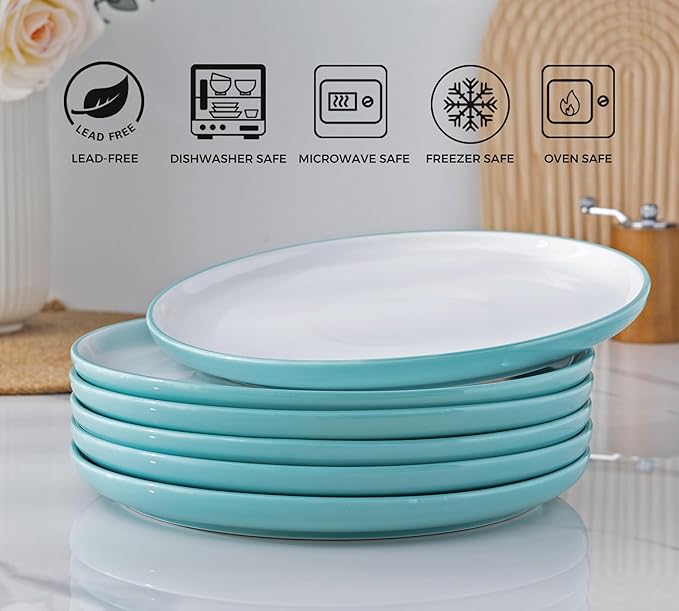 GBHOME 18 Pieces Ceramic Dinnerware Set, Modern White Dish Set for 6，Scratch Resistant Smooth Plates and Bowls Sets，Oven Safe，Microwave & Dishwasher