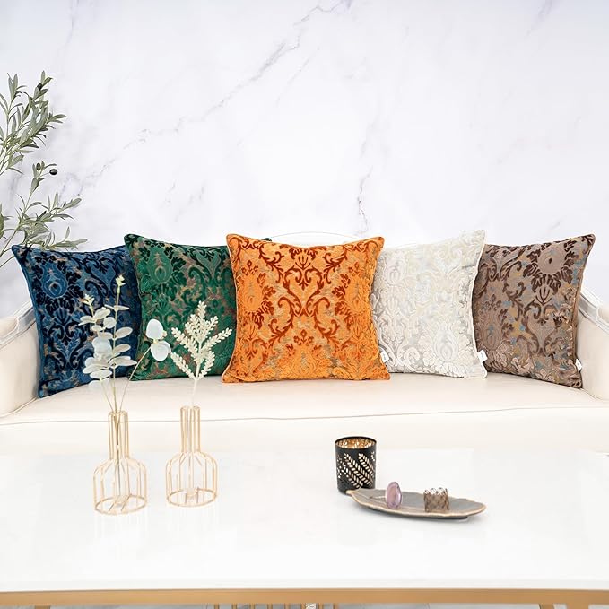 Alerfa Boho White Floral Throw Pillow Cover 20x20 Inch Cut Velvet Sqaure Luxury Embroidered Decorative Pillow Cover for Couch Living Room Bedroom