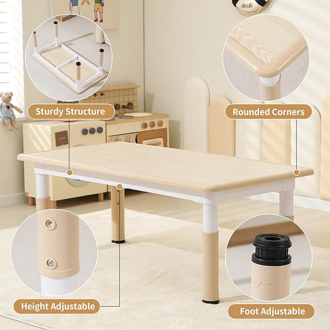 Kids Table and 4 Chairs Set, Height Adjustable Toddler Table and Chairs Set, Graffiti Desktop Children Activity Table for Ages 2-10, Daycare, Classroom, HOM