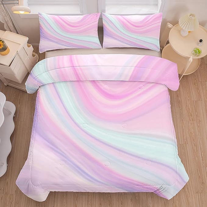 Tailor Shop Kids Comforter King Size,Pink Girls Bedding Tie Dye Comforter Teen Girl Pink Comforter,Blue Purple Bedding Bright Girly Tie Dye Bedding with 2 Pillowcase…