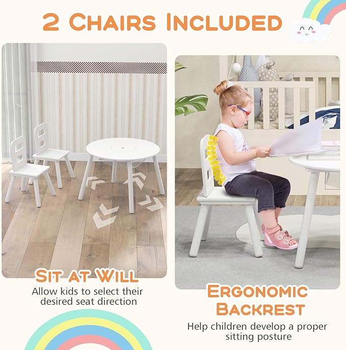 Costzon Kids Table and Chair Set, Wood Activity Table w/Center Mesh Storage, Children Furniture Gift for Boys & Girls, Ideal for Arts, Crafts, Snack Time, Homework, Toddler Table and Chairs, White