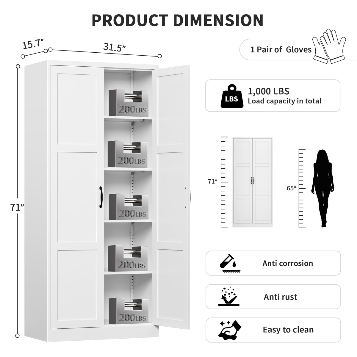 Tivostaral 71” Metal Kitchen Pantry Storage Cabinet with Adjustable Shelves